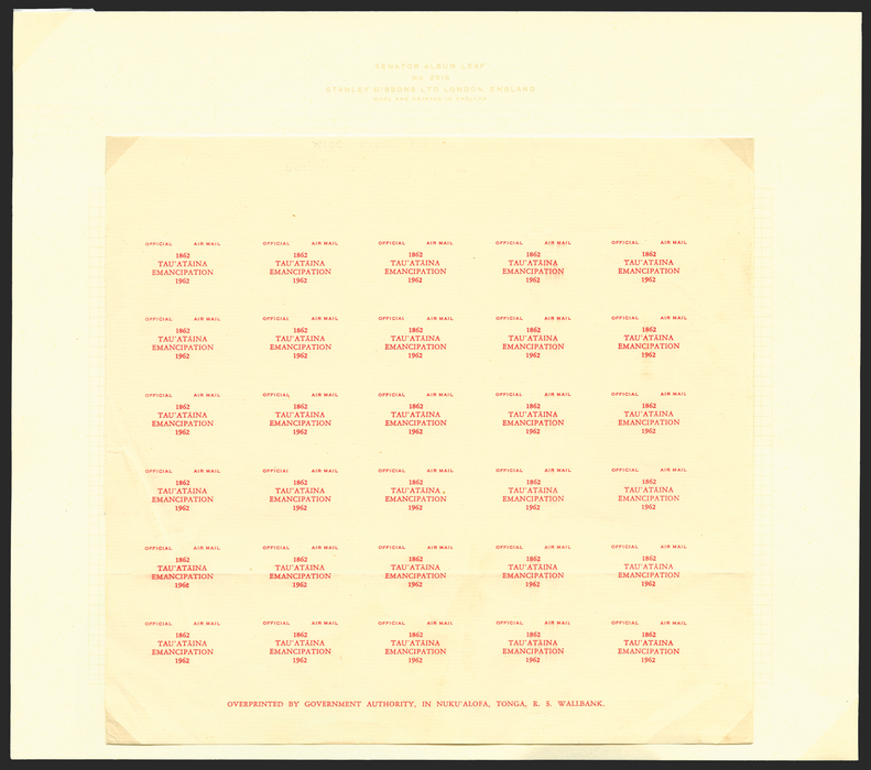 Tonga 1962 "Emancipation" Official Proof, SGO11/13