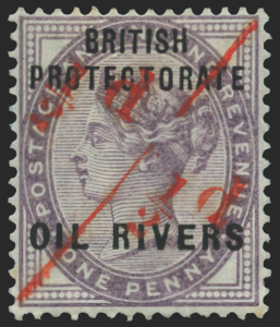 NIGER COAST 1893 ½d on half of 1d lilac variety, SG7a/c