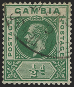 GAMBIA 1912-22 ½d green, variety, SG86c