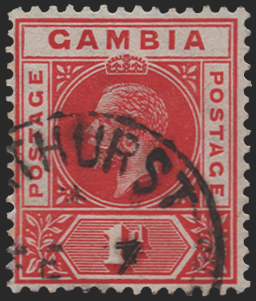 GAMBIA 1912-22 1d red variety, SG87c