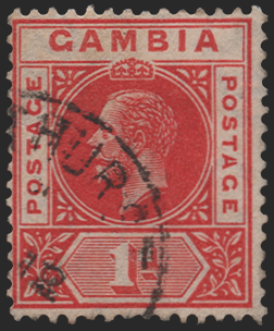 GAMBIA 1912-22 1d red variety, SG87c