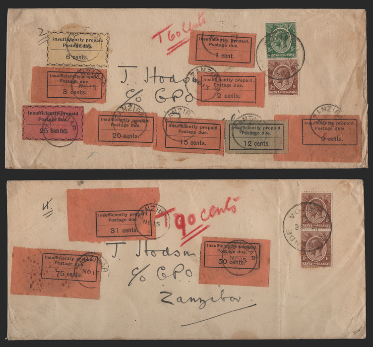 Zanzibar 1930 (NO) Postage Due Covers x 2, SGD1/17, 21/3