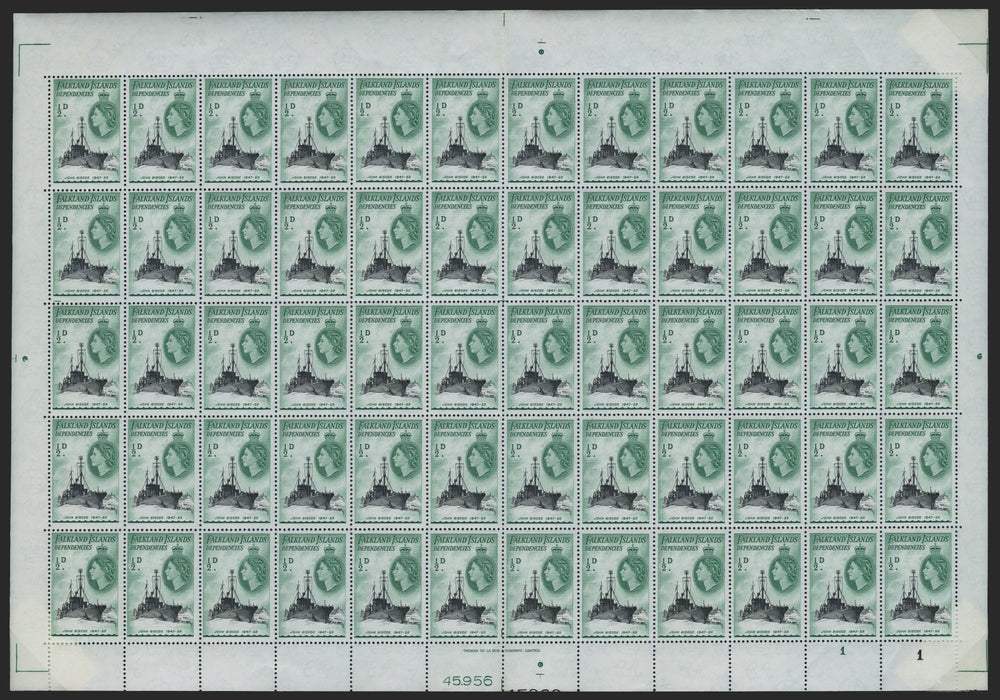 Falkland Islands Dependencies 1954-62 ½d black and deep green, SGG26a