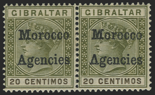 MOROCCO AGENCIES 1898 20c olive-green and brown variety, SG3a