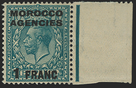 MOROCCO AGENCIES 1917-24 French Currency 1f on 10d turquoise blue variety, SG199a