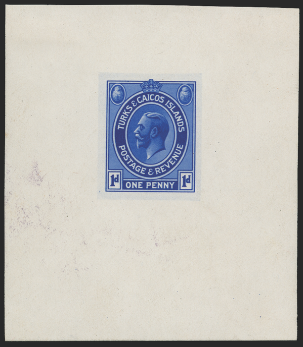 Turks and Caicos Islands 1927 Photogravure essay for the 1d value, SG177