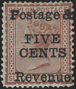 CEYLON 1885 5c on 64c red-brown, SG173