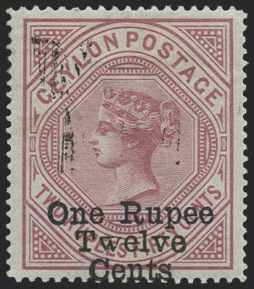 CEYLON 1885 1r 12 on 2r 50 dull rose, SG176