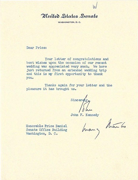 1953 John F Kennedy autograph letter