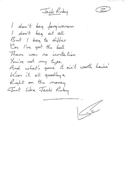 Deep Purple handwritten lyrics to 'Jack Ruby'