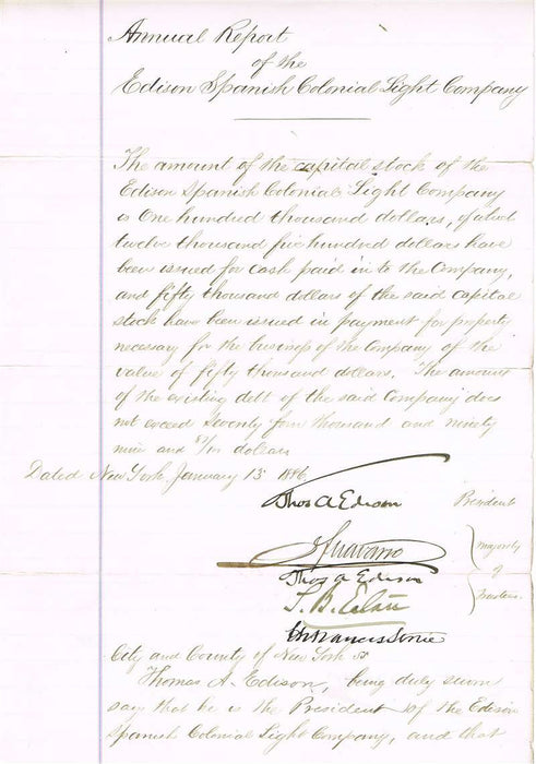 Thomas Edison Autographed Document