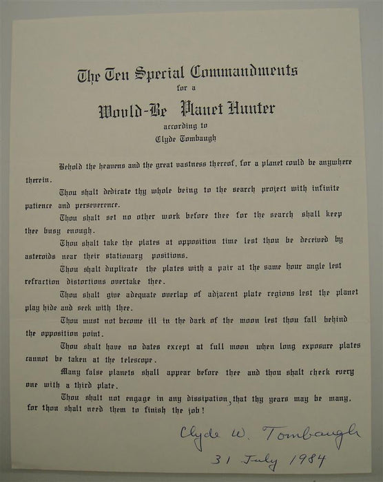 Clyde Tombaugh Autograph Pluto