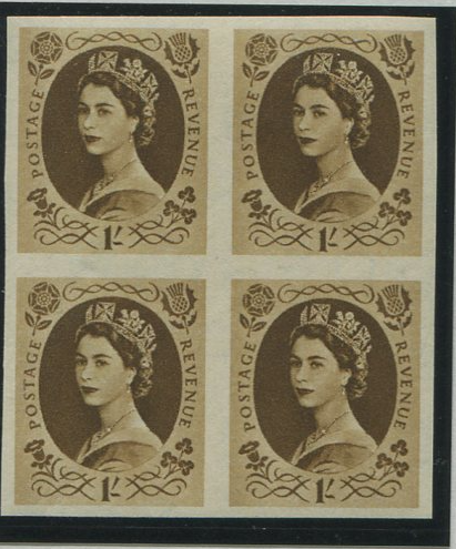 Great Britain 1955-58 1s Bistre Brown "Wilding" (wmk St Edward's Crown). SG554var