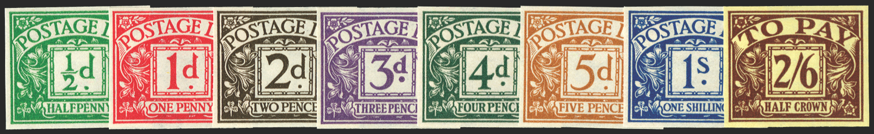 Great Britain 1936-37 1/2d-2s6d Dues (Wmk. E 8 R sideways). SGD19/26var