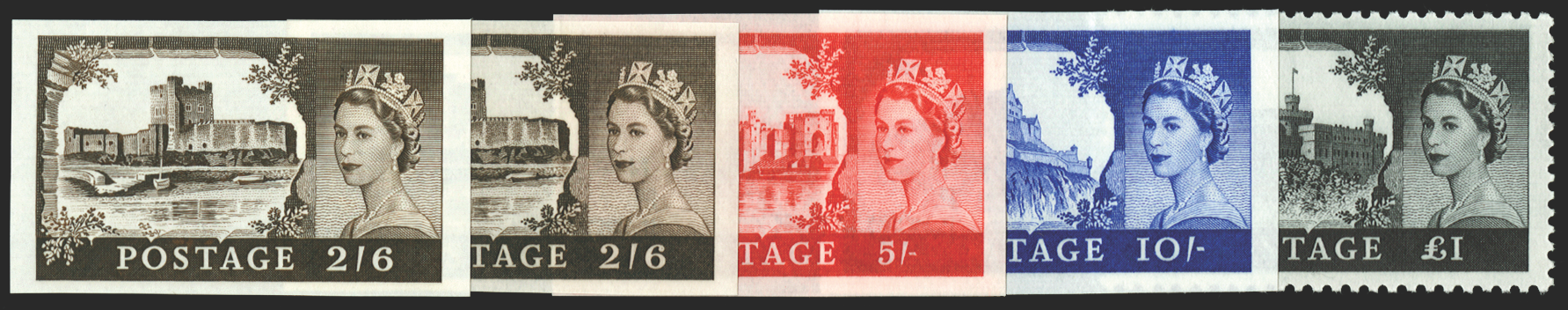 Great Britain 1967-68 2s6d-£1 "Castles" (2nd Bradbury Wilkinson printing, No wmk), SG759/62var