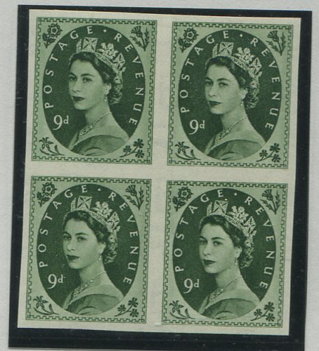 Great Britain 1952 9d Bronze Green "Wilding" (wmk Tudor Crown). SG526var