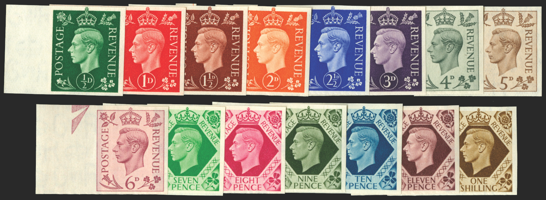 Great Britain 1937-47 1/2d-1s Definities (Dark colours). SG462/75var