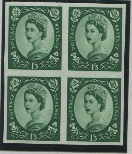 Great Britain 1955-58 1s3d Green "Wilding" (Wmk St Edwards Crown), SG555var