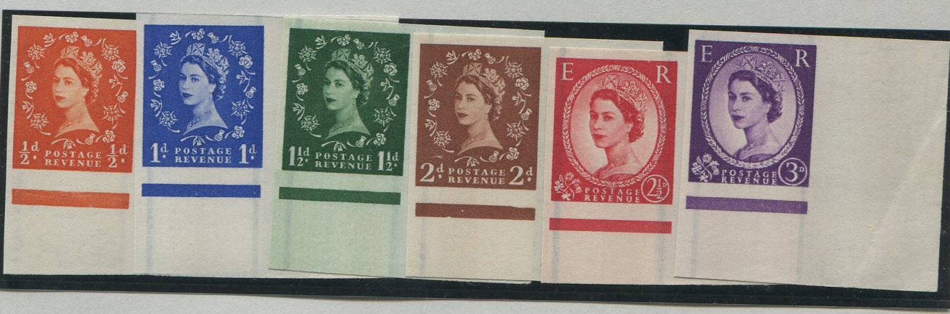Great Britain 1957 1/2d-3d "Wildings" (1st Graphite Issue). SG561/6var