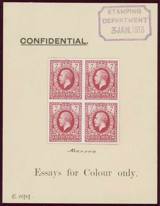 Great Britain 1913 7d Eve's Wreath design colour essays, SG387var