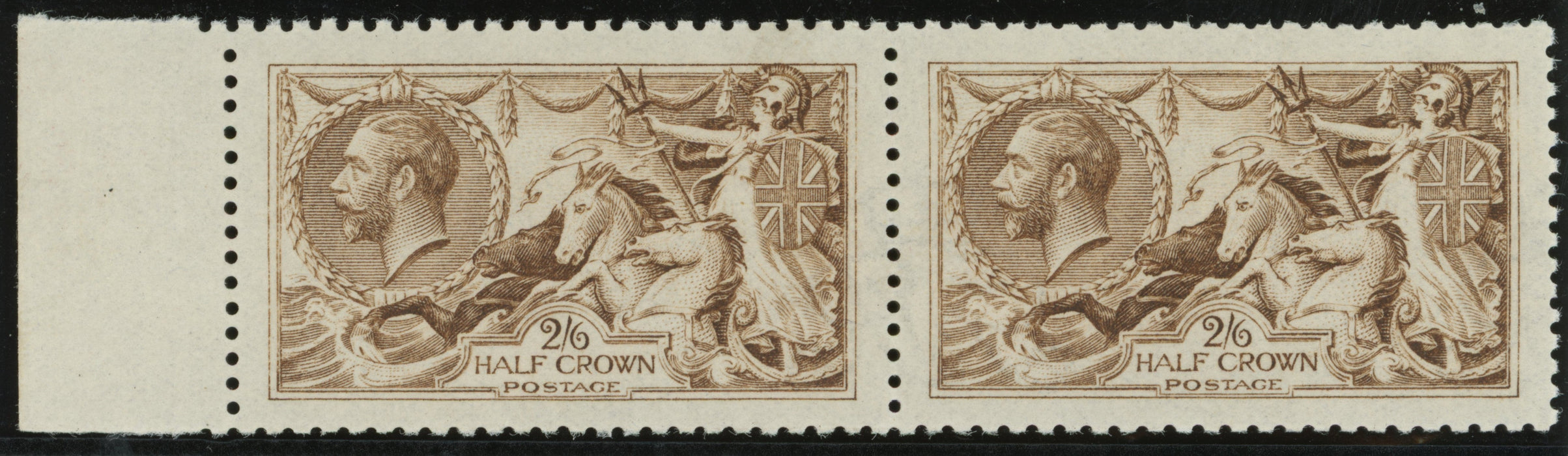 Great Britain 1915 2s6d yellow brown "Seahorses" (Watermark Reversed), SG406wj
