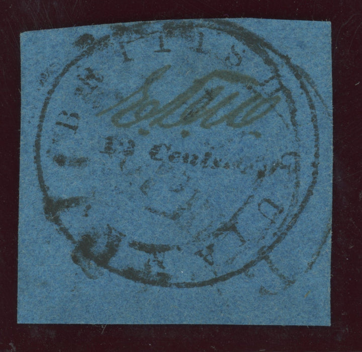 British Guiana 1850-51 12c blue ‘Cotton Reel’, Townsend type 'B (thick rule break over first 'I’ of BRITISH’), SG5