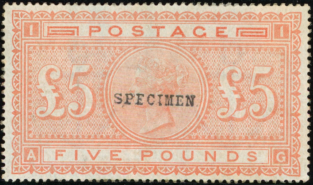 Great Britain 1882 £5 orange Plate 1 (blued paper) Specimen, SG133s