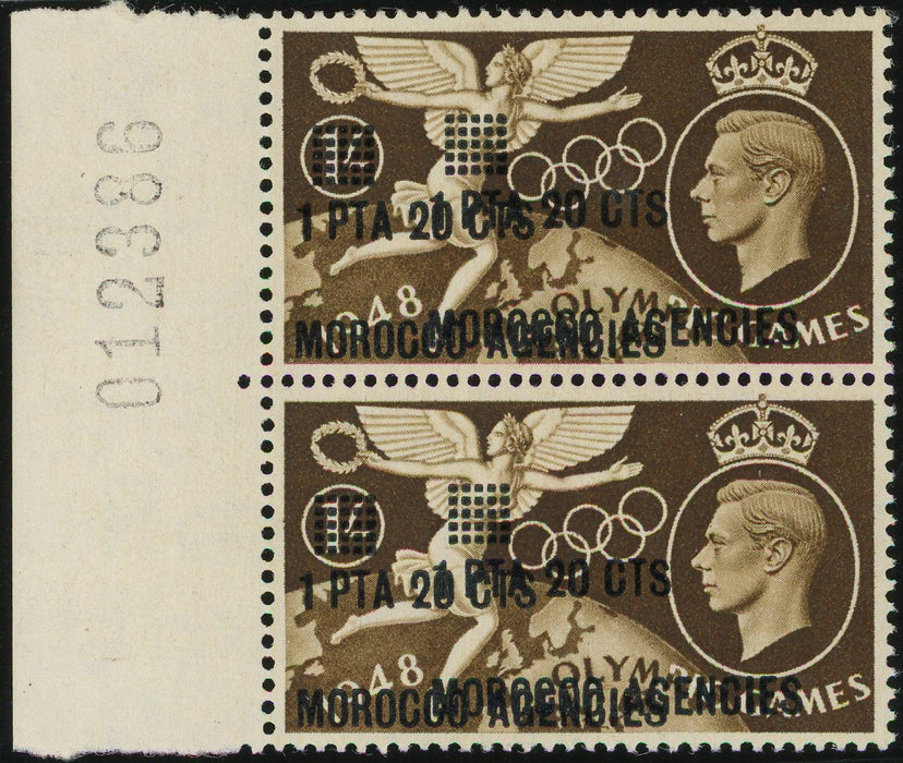 Morocco Agencies 1948 Spanish Currency 1p20c on 1s brown Olympic Games error, SG181a