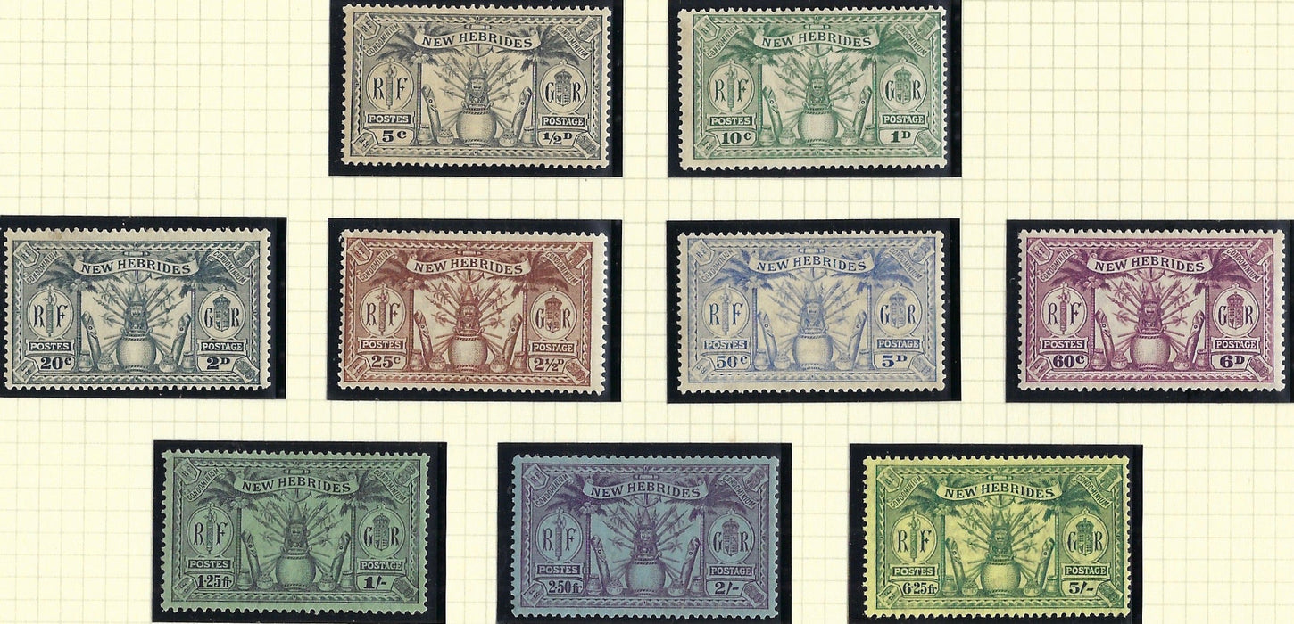 New Hebrides 1925 (June) 1/2d to 5s green/yellow set of 9, SG43/51