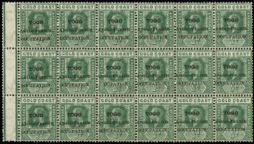 Togo 1915 ½d green SGH34/a/c/e