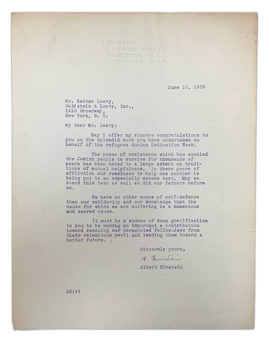 Albert Einstein typed and signed letter