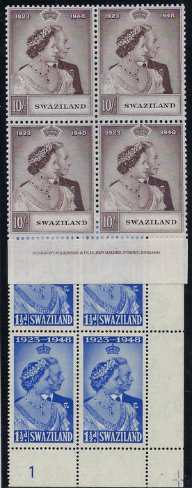 Swaziland 1948 Royal Silver Wedding set in blocks of 4 SG46/7