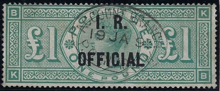 Great Britain 1892 £1 green (I.R. Official). SG O16