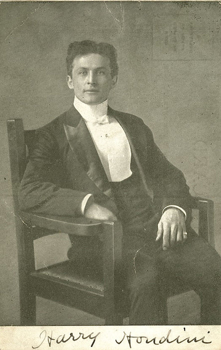 Harry Houdini signed black and white postcard