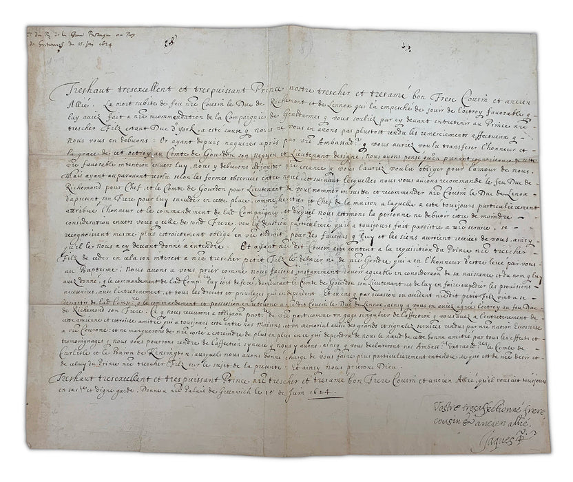 James I signed personal letter to Louis XIII