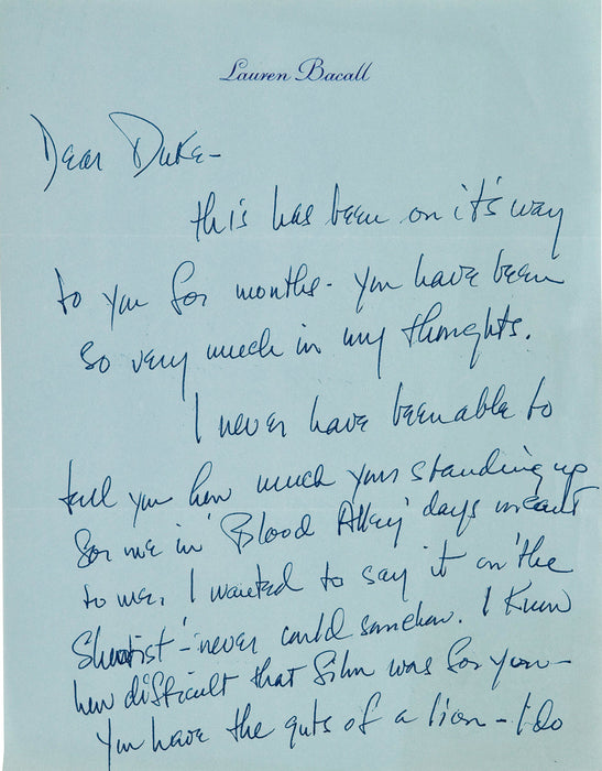 Lauren Bacall handwritten letter to John Wayne