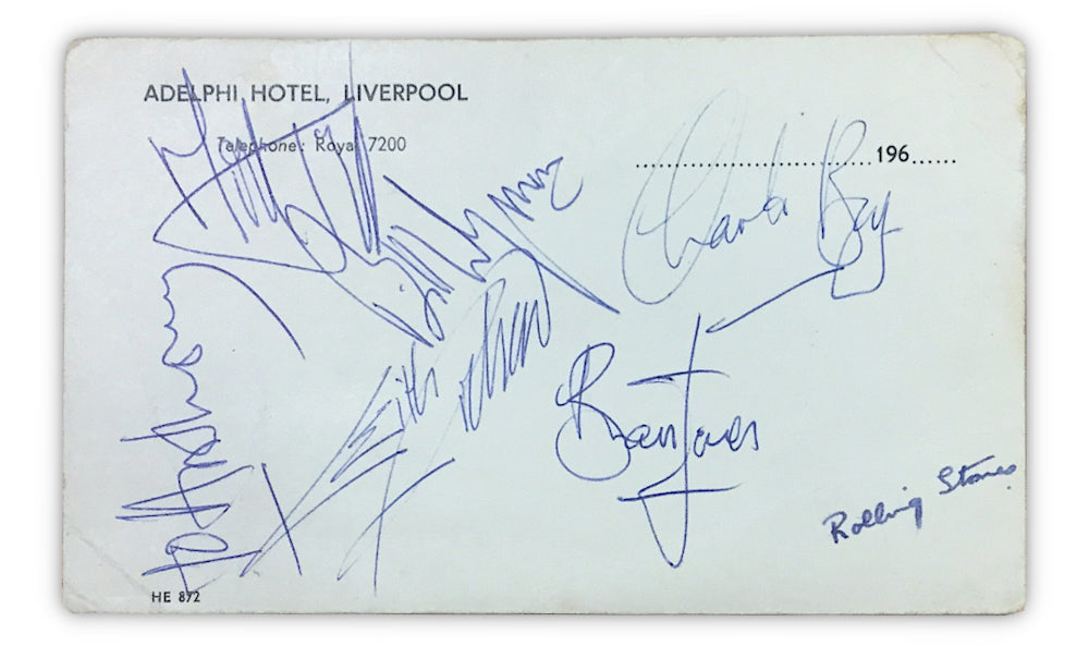 Complete set of 1964 Rolling Stones autographs, including Brian Jones