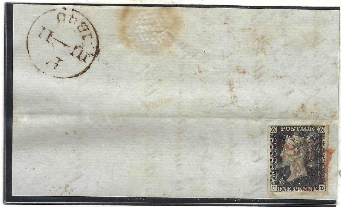 Great Britain 1840 1d, Plate 1b, June 11th 1840 the earliest date of use SG2