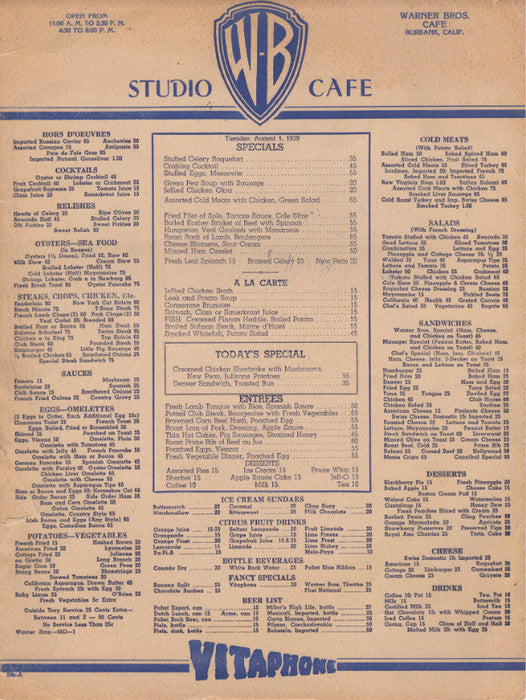 Warner Brothers menu signed by eight actors (including Humphrey Bogart and James Cagney)