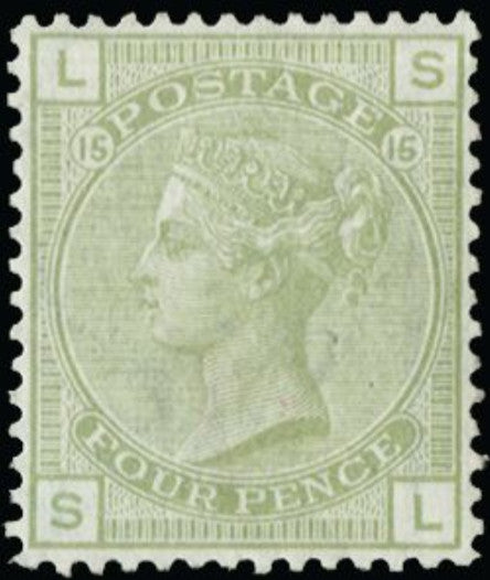 Great Britain 1877 Queen Victoria Surface Printed., 4d sage green, plate 15. SG153.