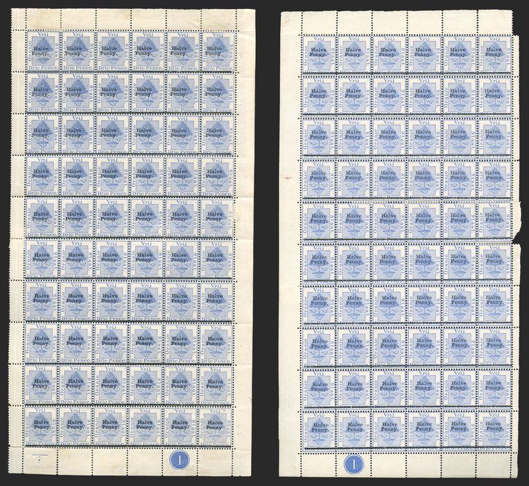 South Africa Orange Free State 1896 'Halve/Penny.' on 3d ultramarine, error, SG77/9