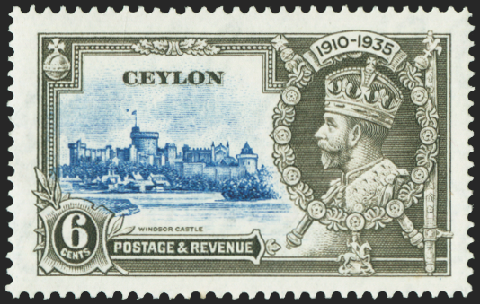 CEYLON 1935 Silver Jubilee 6c ultramarine and grey variety, SG379h