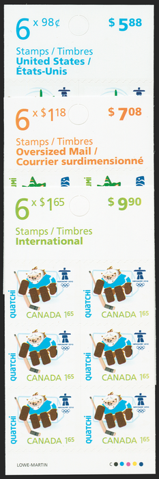 CANADA 2009 Winter Olympics 98c, $1.18, $1.65 set of three (UNUSED), SG2595a/7a