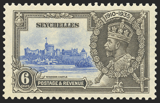 SEYCHELLES 1935 Silver Jubilee 6c ultramarine and grey-black variety, SG128e