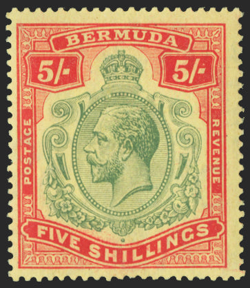 BERMUDA 1918-22 5s deep green and deep red/yellow variety, SG53c