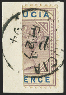 ST LUCIA 1891-92 ½d on half 6d dull mauve and blue variety, SG54g
