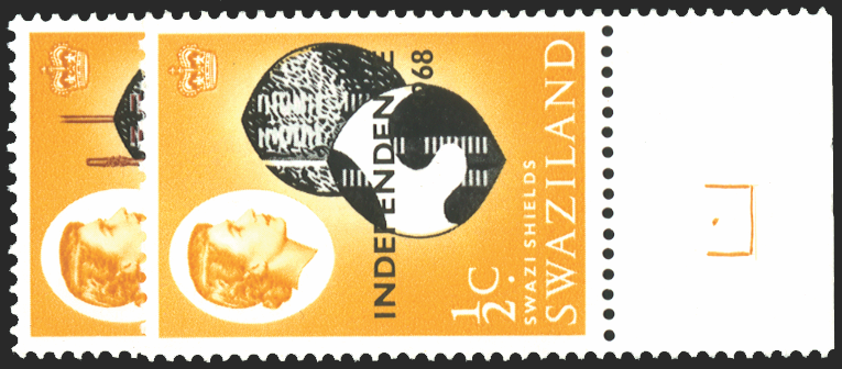 SWAZILAND 1968 Independence ½c black, brown and yellow-brown error, SG142a