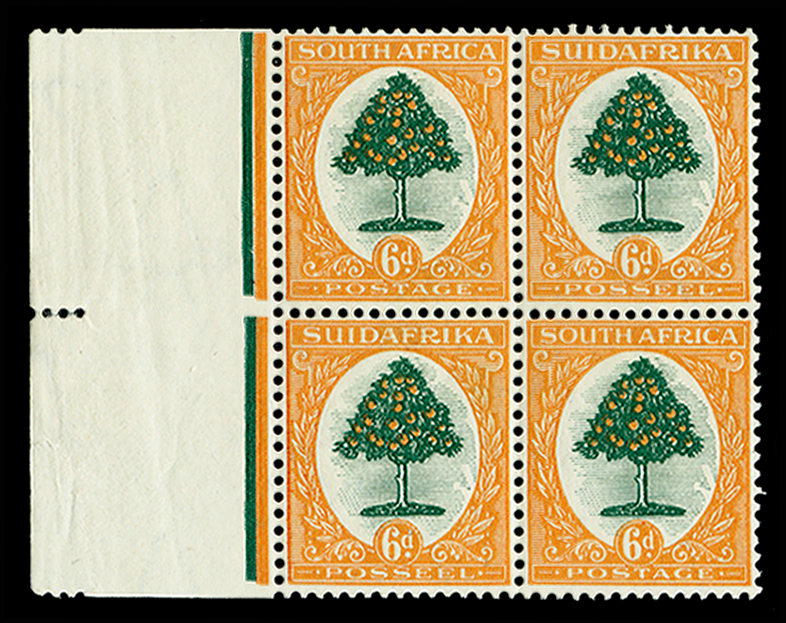 SOUTH AFRICA 1926-27 6d green and orange variety, SG32w