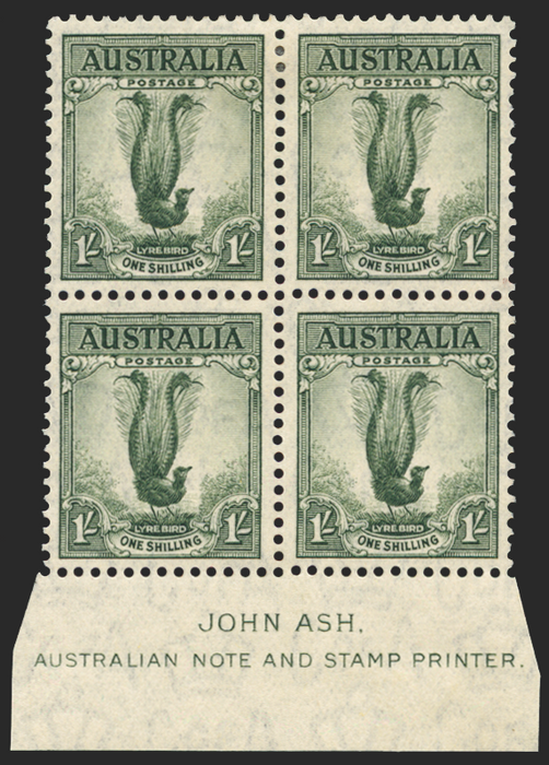 AUSTRALIA 1937-49 1s grey-green 'Lyrebird' (UNUSED), SG174