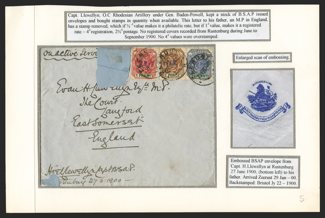 South Africa Transvaal 1900 Rustenburg Cover, SG2/4